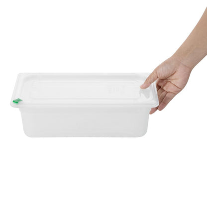 Hygiplas Click PP 1/3 GN Container with Lid & 7 Colour Clips 100mm 3,6Ltr (4 Pack) (1/3 GNPan | With Lid and 7 colour clips | 100mm | 3.6Ltr | Pack 4) • PAS-FZ092
