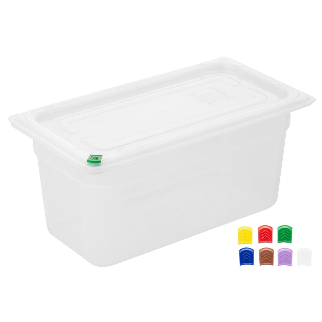 Hygiplas Click PP 1/3 GN Container with Lid & 7 Colour Clips 150mm 5.3Ltr (4 Pack) (1/3 GN Pan | With Lid and 7 colour clips |150mm | 5.3Ltr | Pack 4) • PAS-FZ093