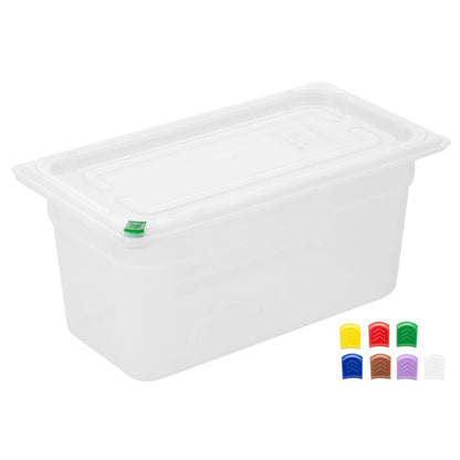 Hygiplas Click PP 1/3 GN Container with Lid & 7 Colour Clips 150mm 5.3Ltr (4 Pack) (1/3 GN Pan | With Lid and 7 colour clips |150mm | 5.3Ltr | Pack 4) • PAS-FZ093