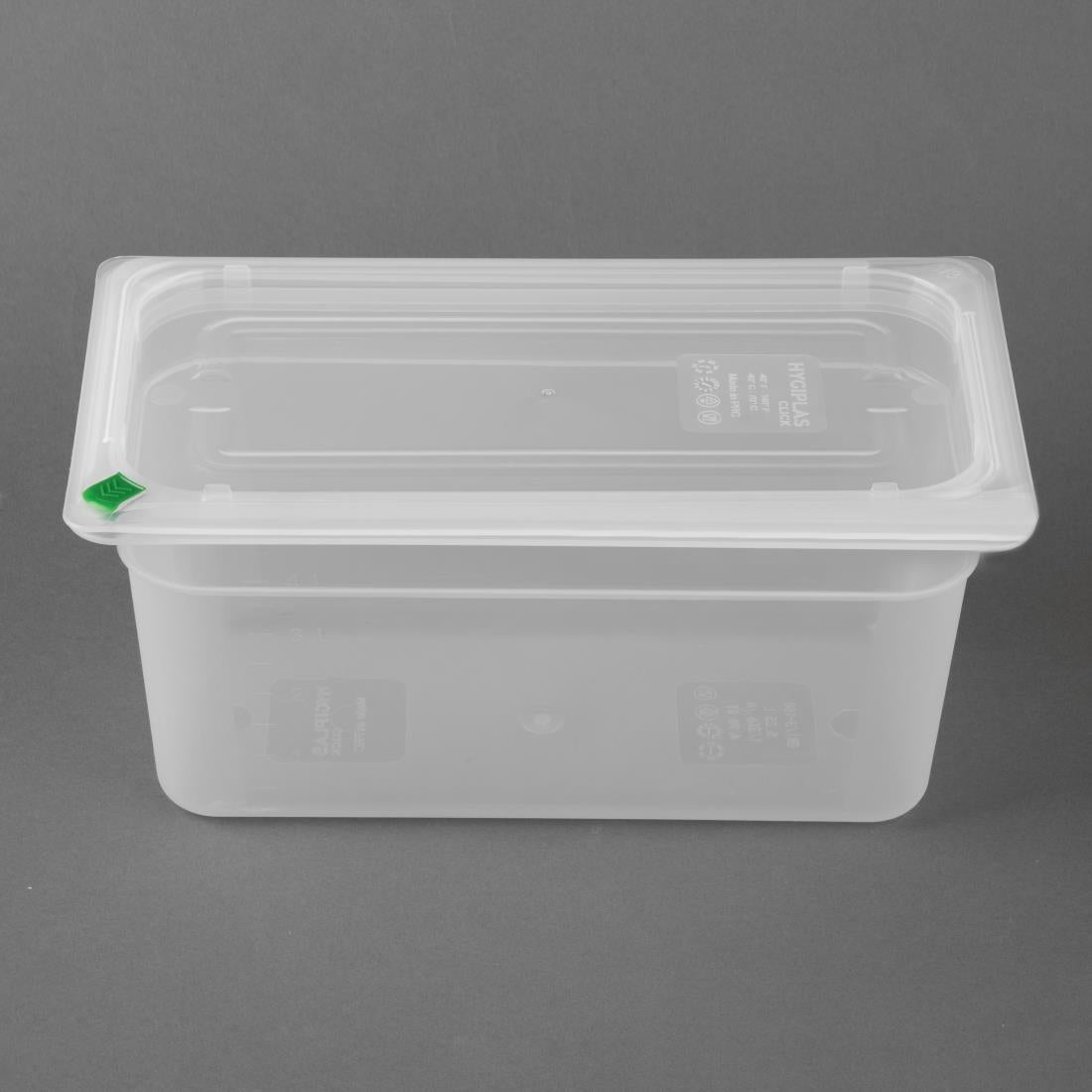 Hygiplas Click PP 1/3 GN Container with Lid & 7 Colour Clips 150mm 5.3Ltr (4 Pack) (1/3 GN Pan | With Lid and 7 colour clips |150mm | 5.3Ltr | Pack 4) • PAS-FZ093