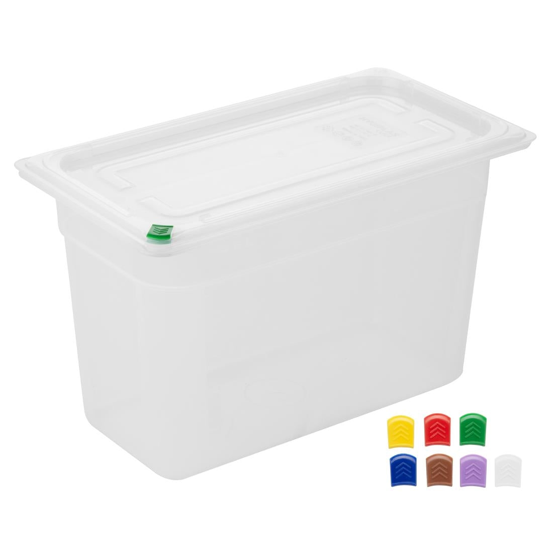 Hygiplas Click PP 1/3 GN Container with Lid & 7 Colour Clips 200mm 6.9Ltr (4 Pack) (1/3 GN Pan | With Lid and 7 colour clip | 200mm | 6Ltr | Pack 4) • PAS-FZ094