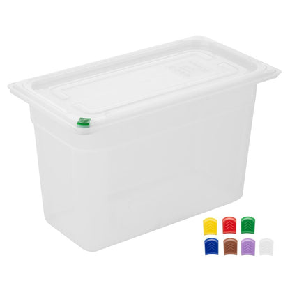 Hygiplas Click PP 1/3 GN Container with Lid & 7 Colour Clips 200mm 6.9Ltr (4 Pack) (1/3 GN Pan | With Lid and 7 colour clip | 200mm | 6Ltr | Pack 4) • PAS-FZ094