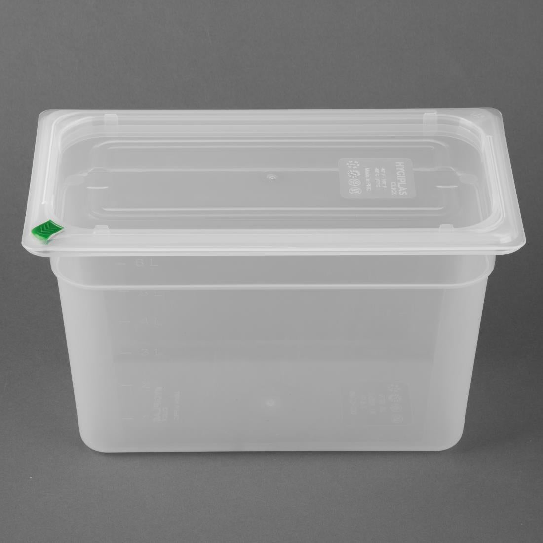 Hygiplas Click PP 1/3 GN Container with Lid & 7 Colour Clips 200mm 6.9Ltr (4 Pack) (1/3 GN Pan | With Lid and 7 colour clip | 200mm | 6Ltr | Pack 4) • PAS-FZ094