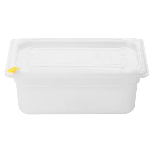 Hygiplas Click PP 1/4 GN Container with Lid & 7 Colour Clips 100mm 2.5Ltr (4 Pack) (1/4 GN Pan | With Lid and 7 colour clips | 100mm | 2.5Ltr | Pack 4) • PAS-FZ095
