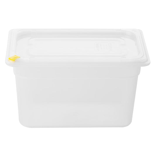 Hygiplas Click PP 1/4 GN Container with Lid & 7 Colour Clips 150mm 3.7Ltr (4 Pack) (1/4 GN Pan | With Lid and 7 colour clips | 150mm | 3.7Ltr | Pack 4) • PAS-FZ096