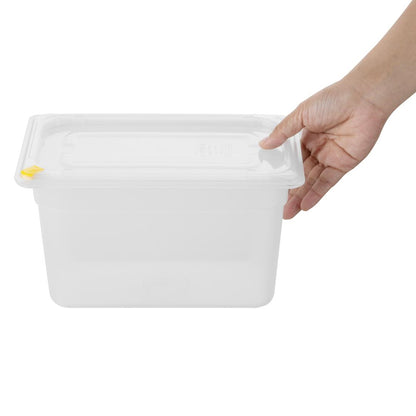 Hygiplas Click PP 1/4 GN Container with Lid & 7 Colour Clips 150mm 3.7Ltr (4 Pack) (1/4 GN Pan | With Lid and 7 colour clips | 150mm | 3.7Ltr | Pack 4) • PAS-FZ096