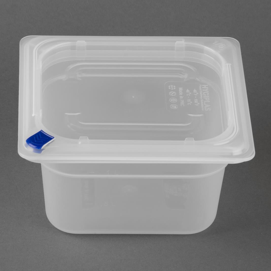 Hygiplas Click PP 1/6 GN Container with Lid & 7 Colour Clips 100mm 1.5Ltr (4 Pack) (1/6 GN Pan | With Lid and 7 colour clips | 100mm | 1.5Ltr | Pack 4) • PAS-FZ097