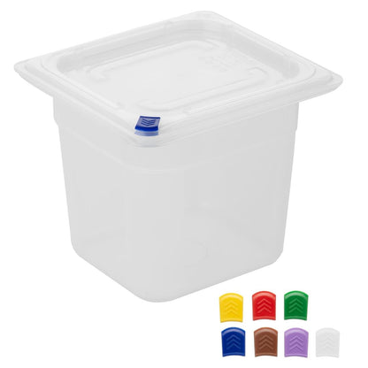 Hygiplas Click PP 1/6 GN Container with Lid & 7 Colour Clips 150mm 2.2Ltr (4 Pack) (1/6 GN Pan | With Lid  and 7 colour clips | 150mm | 2.2Ltr | Pack 4) • PAS-FZ098