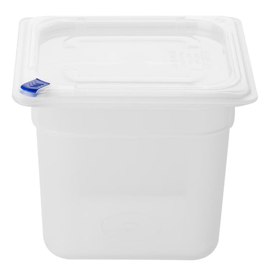 Hygiplas Click PP 1/6 GN Container with Lid & 7 Colour Clips 150mm 2.2Ltr (4 Pack) (1/6 GN Pan | With Lid  and 7 colour clips | 150mm | 2.2Ltr | Pack 4) • PAS-FZ098