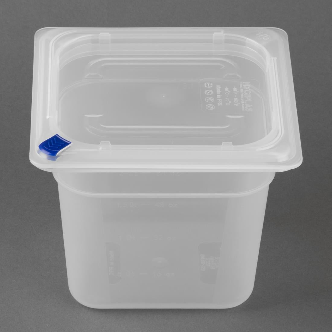 Hygiplas Click PP 1/6 GN Container with Lid & 7 Colour Clips 150mm 2.2Ltr (4 Pack) (1/6 GN Pan | With Lid  and 7 colour clips | 150mm | 2.2Ltr | Pack 4) • PAS-FZ098
