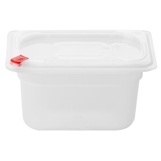 Hygiplas Click PP 1/9 GN Container with Lid & 7 Colour Clips 100mm 0.85Ltr (4 Pack) (1/9 GN Pan | With Lid  and 7 colour clips | 100mm | 0.85Ltr | Pack 4) • PAS-FZ099