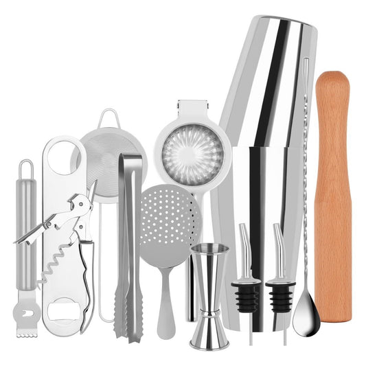 Zanzi Cocktail Set 14pc Stainless Steel in Bartender Bag • PAS-FZ765