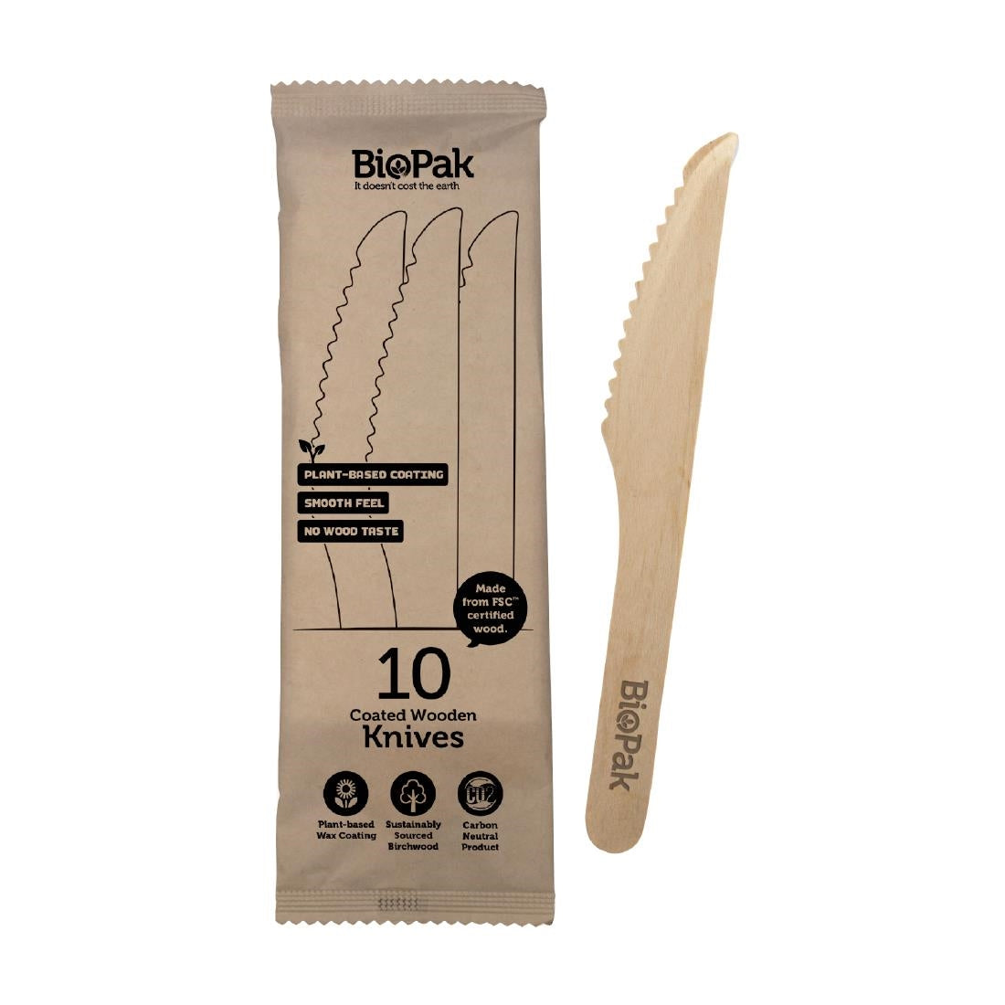 BioPak BioCutlery Wooden Knife - 16cm (Pack of 10) • PAS-FZ955