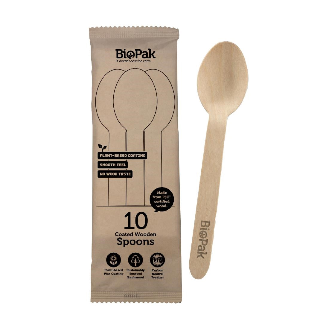 BioPak BioCutlery Wooden Spoon - 16cm (10 Pack) (16cm Spoons only | Pack of 10) • PAS-FZ956