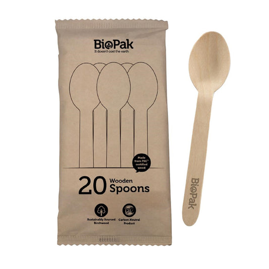 BioPak BioCutlery Wooden Spoon 16cm (400 Pack) (16cm Spoons only | Pack of 20) • PAS-FZ959
