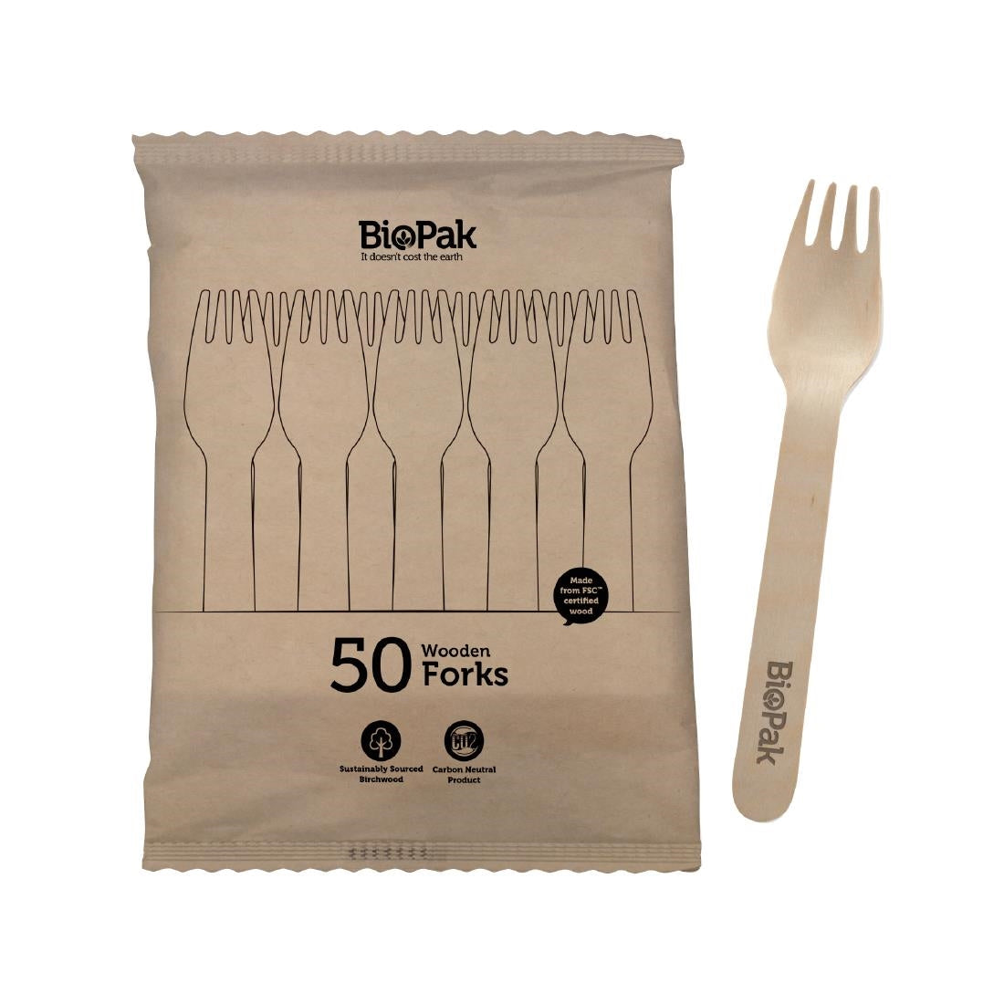 BioPak BioCutlery Wooden Fork - 16cm (50 Pack) (16cm Forks only | Pack of 50) • PAS-FZ960