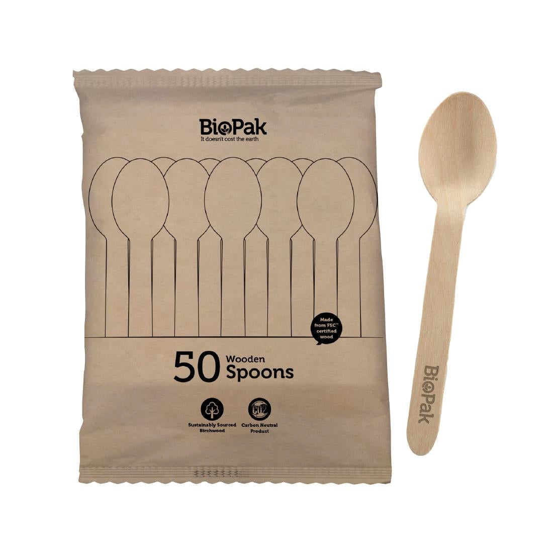 BioPak BioCutlery Wooden Spoon - 16cm (50 Pack) (16cm Spoons only | Pack of 50) • PAS-FZ962