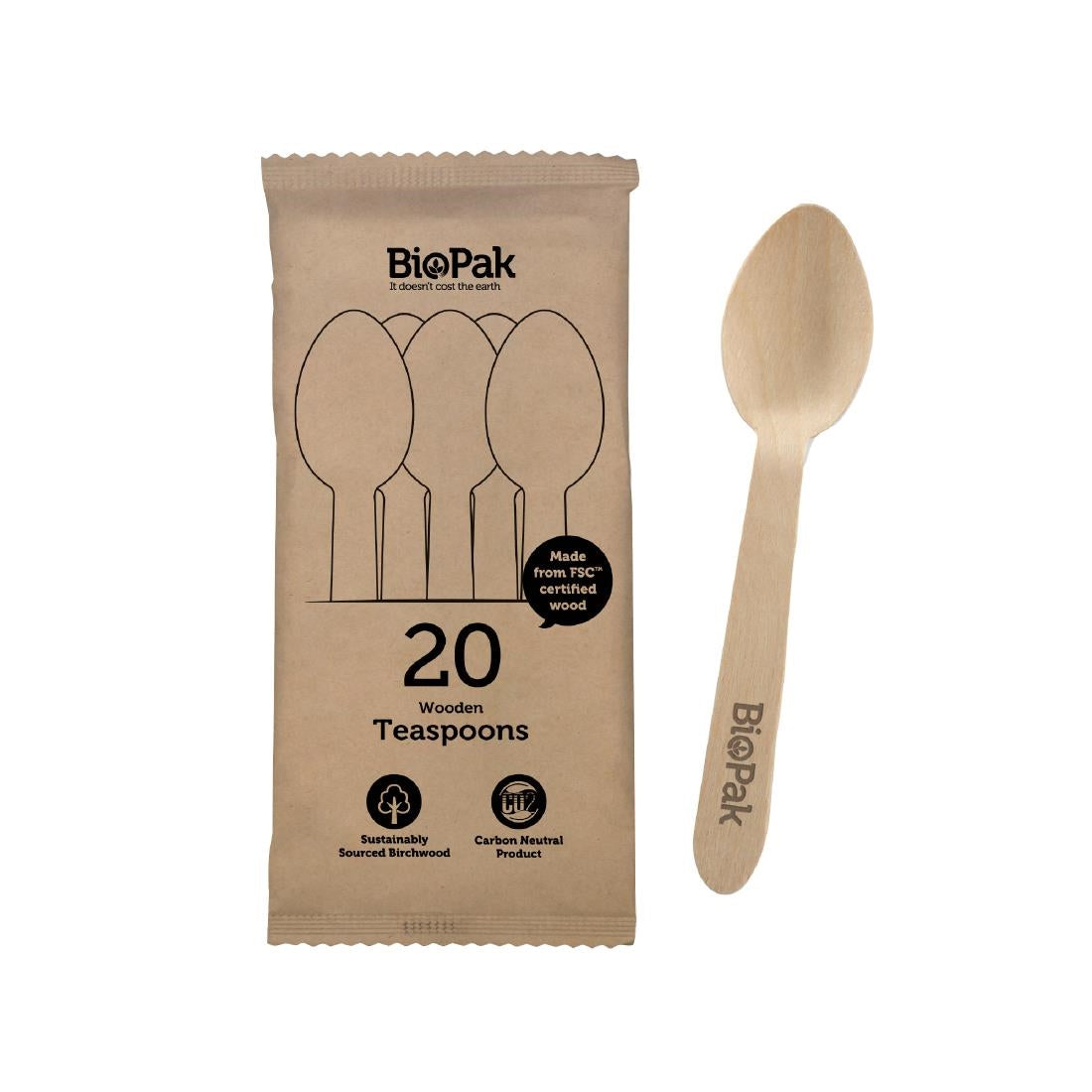 BioPak BioCutlery Wooden Teaspoon - 10cm (20 Pack) (Pack of 20) • PAS-FZ963