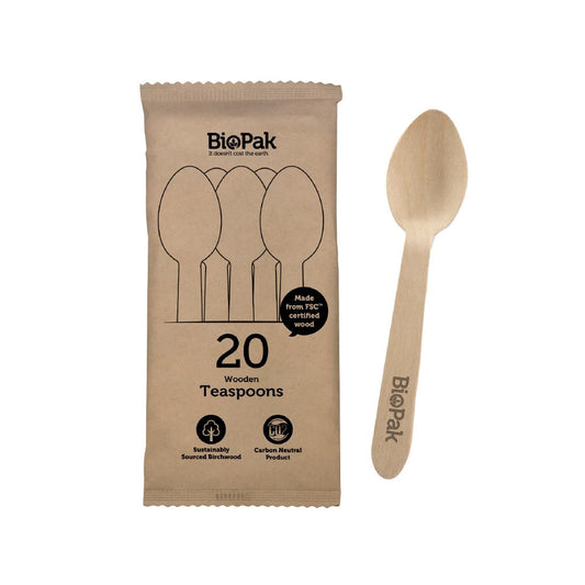 BioPak BioCutlery Wooden Teaspoon - 10cm (20 Pack) (10cm Teaspoons only | Pack of 20) • PAS-FZ963