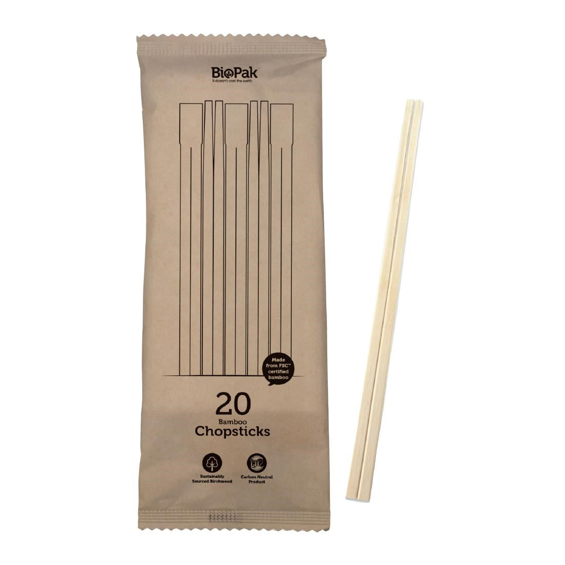 BioPak BioCutlery Bamboo Chopsticks - 20cm (Pack of 20) • PAS-FZ965