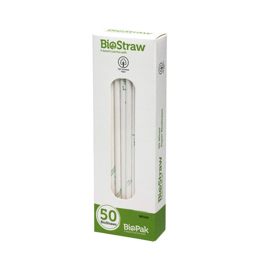 BioPak BioStraw Regular Straws White - 6mm (Pack of 50) • PAS-FZ971