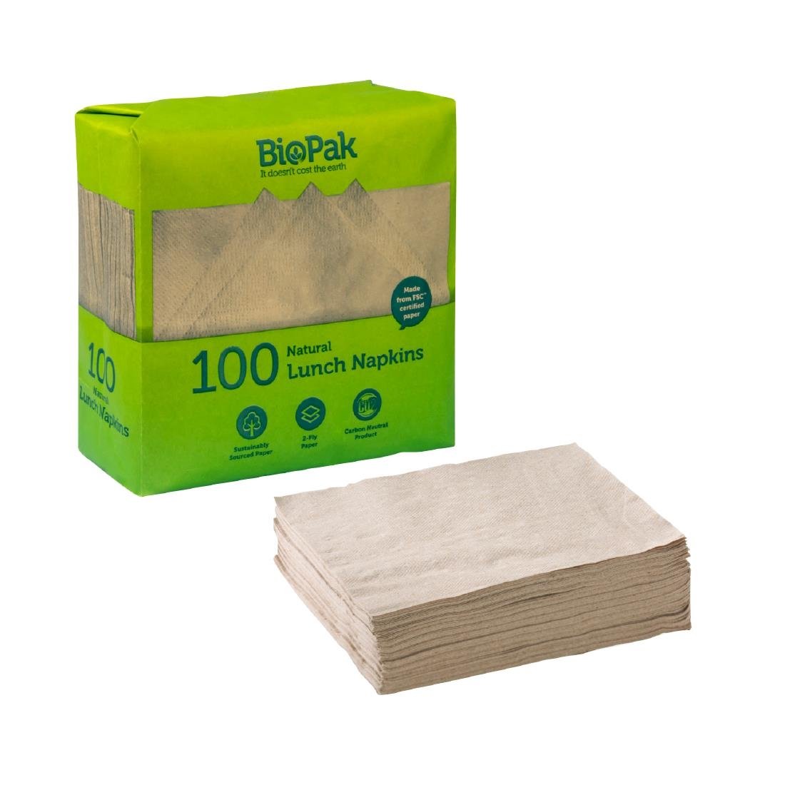 BioPak BioNapkin 1/4 Fold Napkin Natural (Pack of 100) • PAS-FZ973