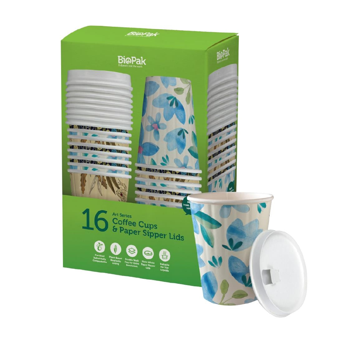 BioPak BioCup Double Wall & Paper Sipper Lid - 390ml (Pack of 16) • PAS-FZ976