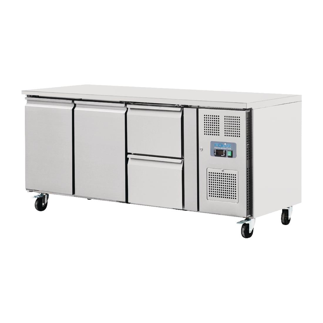 Polar U-Series 2 Door and 2 Drawer Counter Fridge 417Ltr • PAS-GD874-A