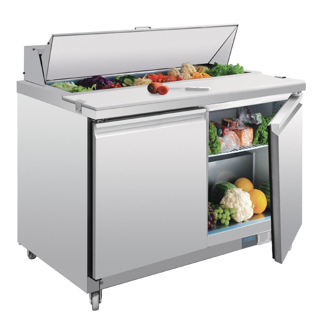 Polar U-Series Double Door Prep Counter Fridge 405Ltr • PAS-GD882-A