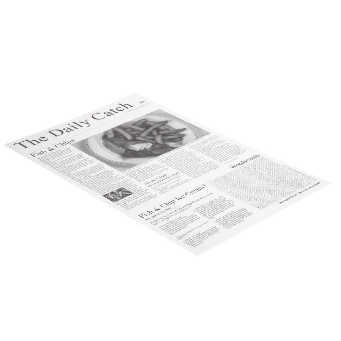 Greaseproof Paper Squares Newsprint (Newspaper Print. 270 x 420mm. Pack quantity: 500) • PAS-GF036