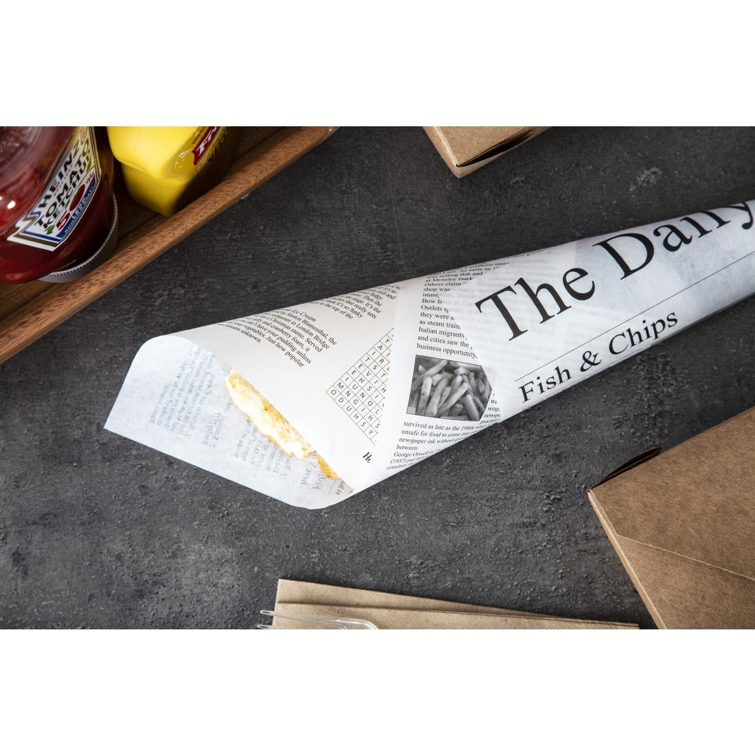 Greaseproof Paper Squares Newsprint (Newspaper Print. 270 x 420mm. Pack quantity: 500) • PAS-GF036