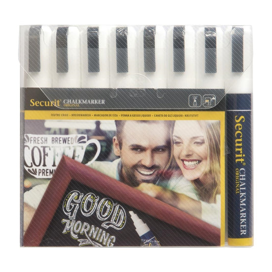 Securit 6mm Liquid Chalk Pens White (8 Pack) (Chisel Tip | White | Pack Quantity: 8) • PAS-GF261