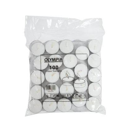 Olympia 4 Hour Tealights (100 Pack) (4 hour burn time. Pack quantity: 100.) • PAS-GF448