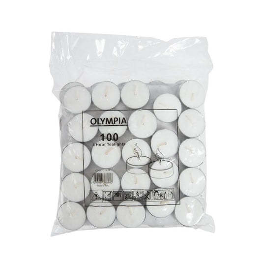 Olympia 4 Hour Tealights (100 Pack) (4 hour burn time. Pack quantity: 100.) • PAS-GF448