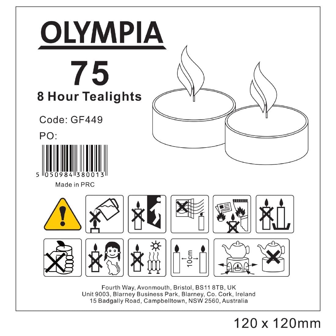 Olympia 4 Hour Tealights (100 Pack) (4 hour burn time. Pack quantity: 100.) • PAS-GF448