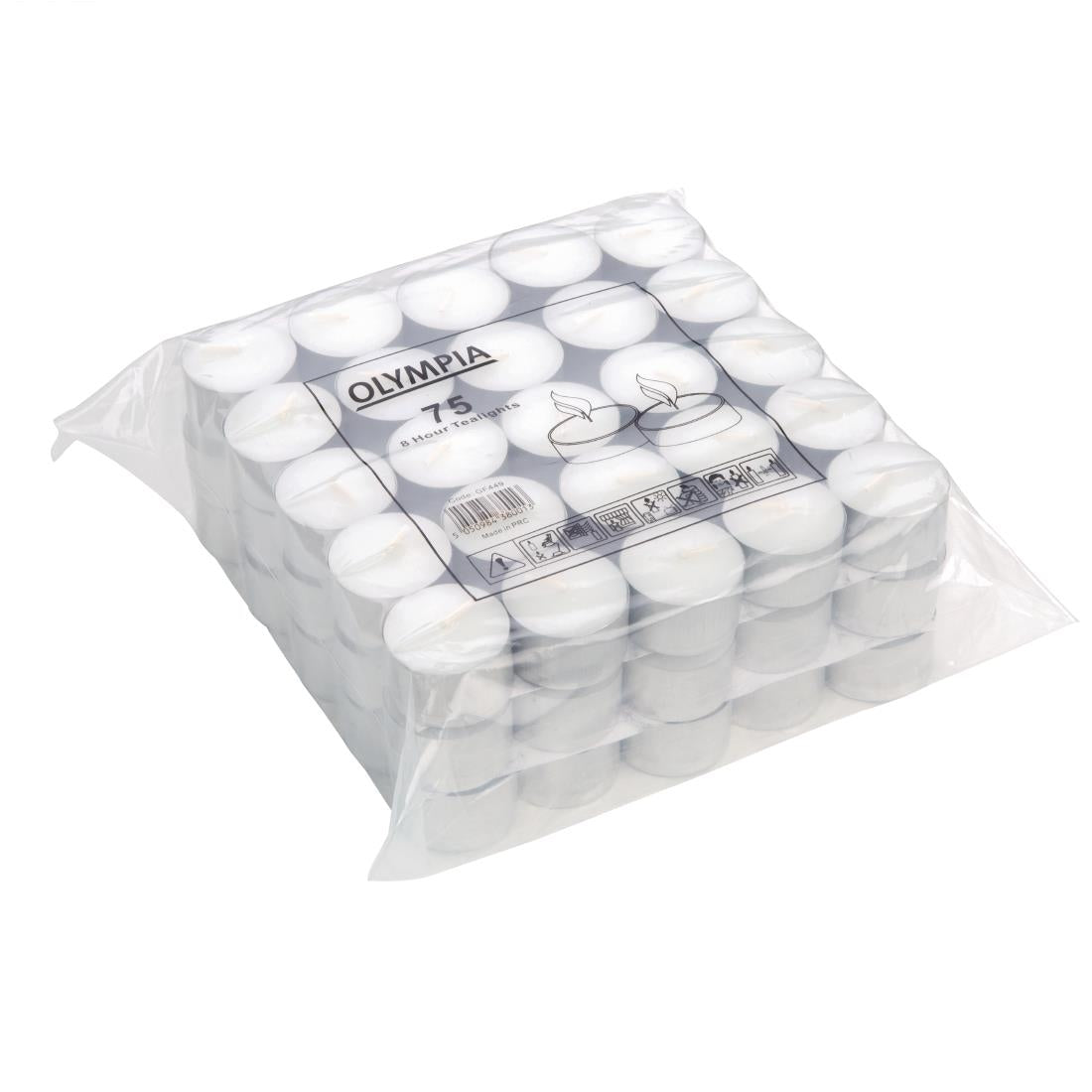 Olympia 8 Hour Tealights (75 Pack) (8 hour burn time | Pack quantity: 75.) • PAS-GF449