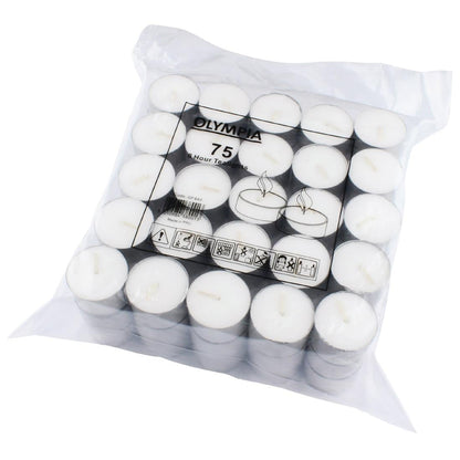 Olympia 8 Hour Tealights (75 Pack) (8 hour burn time | Pack quantity: 75.) • PAS-GF449
