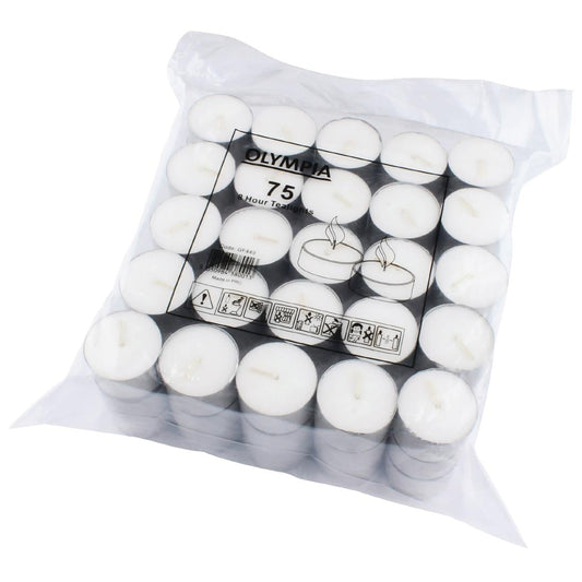 Olympia 8 Hour Tealights (75 Pack) (8 hour burn time | Pack quantity: 75.) • PAS-GF449