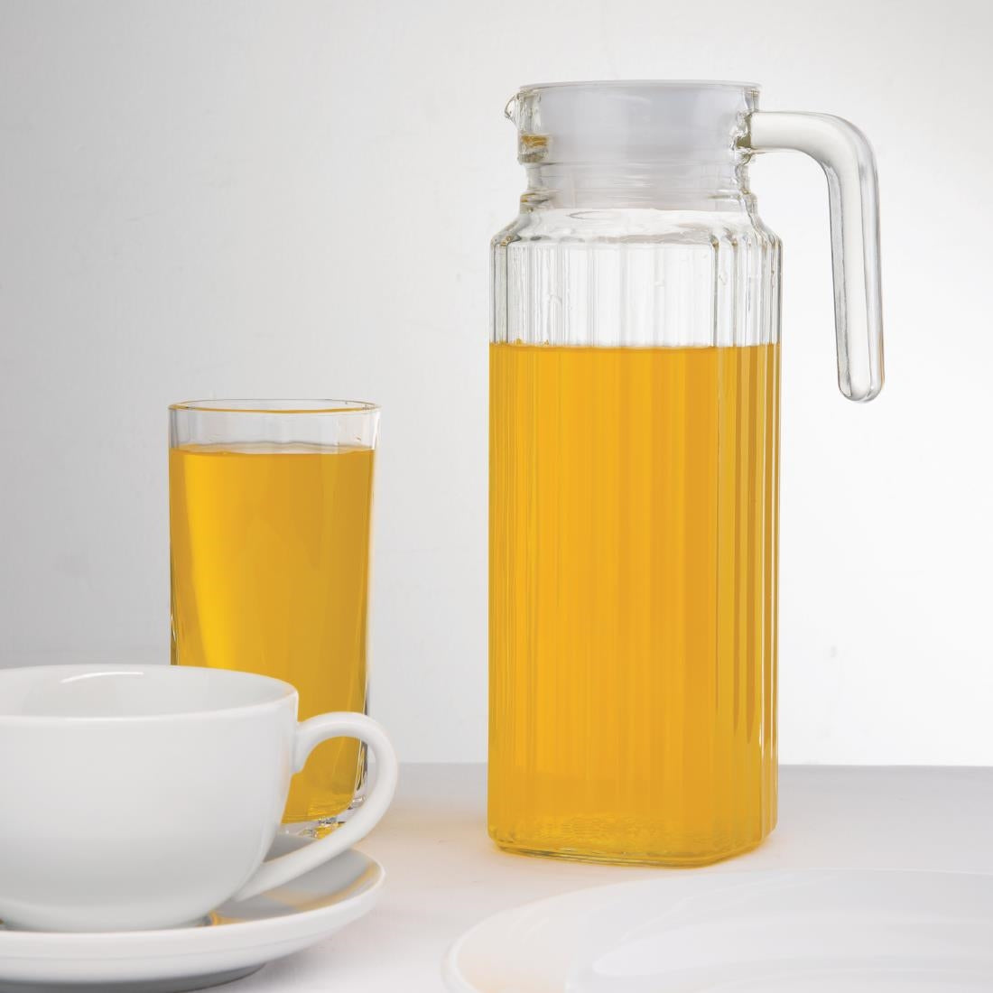 Olympia Ribbed Glass Jugs 1Ltr (6 Pack) (Pack of 6) • PAS-GF922