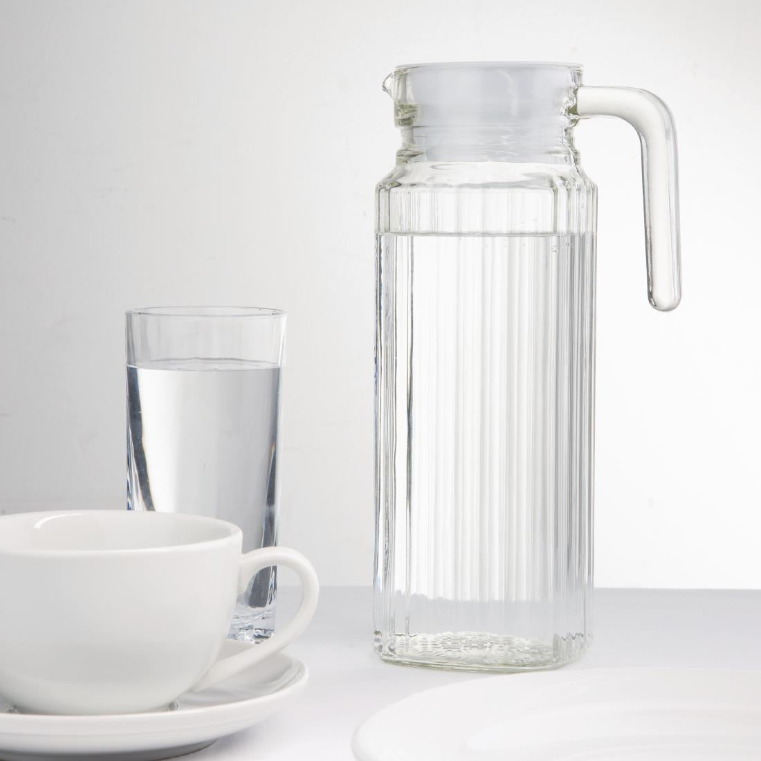 Olympia Ribbed Glass Jugs 1Ltr (6 Pack) (Pack of 6) • PAS-GF922