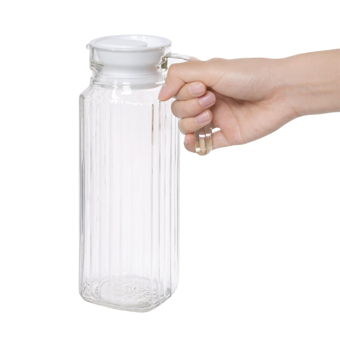 Olympia Ribbed Glass Jugs 1Ltr (6 Pack) (Pack of 6) • PAS-GF922