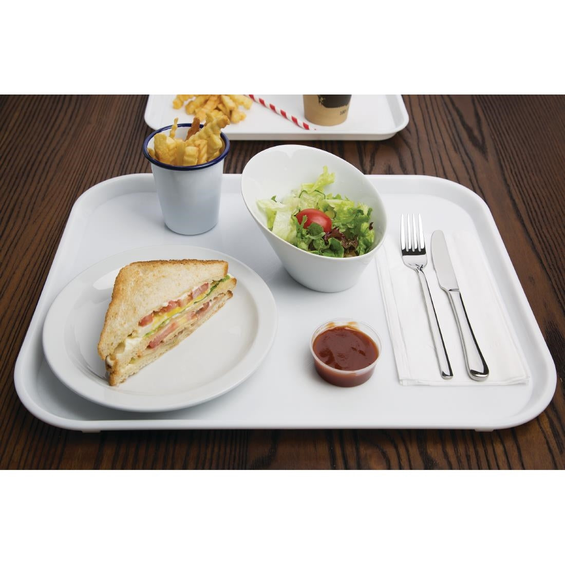 Olympia Kristallon Polypropylene Fast Food Tray White Large 450mm • PAS-GF997