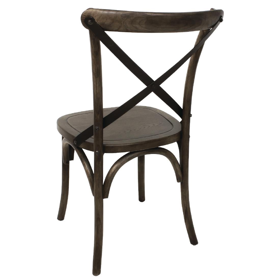 Bolero Wooden Dining Chair with Metal Cross Backrest Walnut Finish (2 Pack) • PAS-GG658