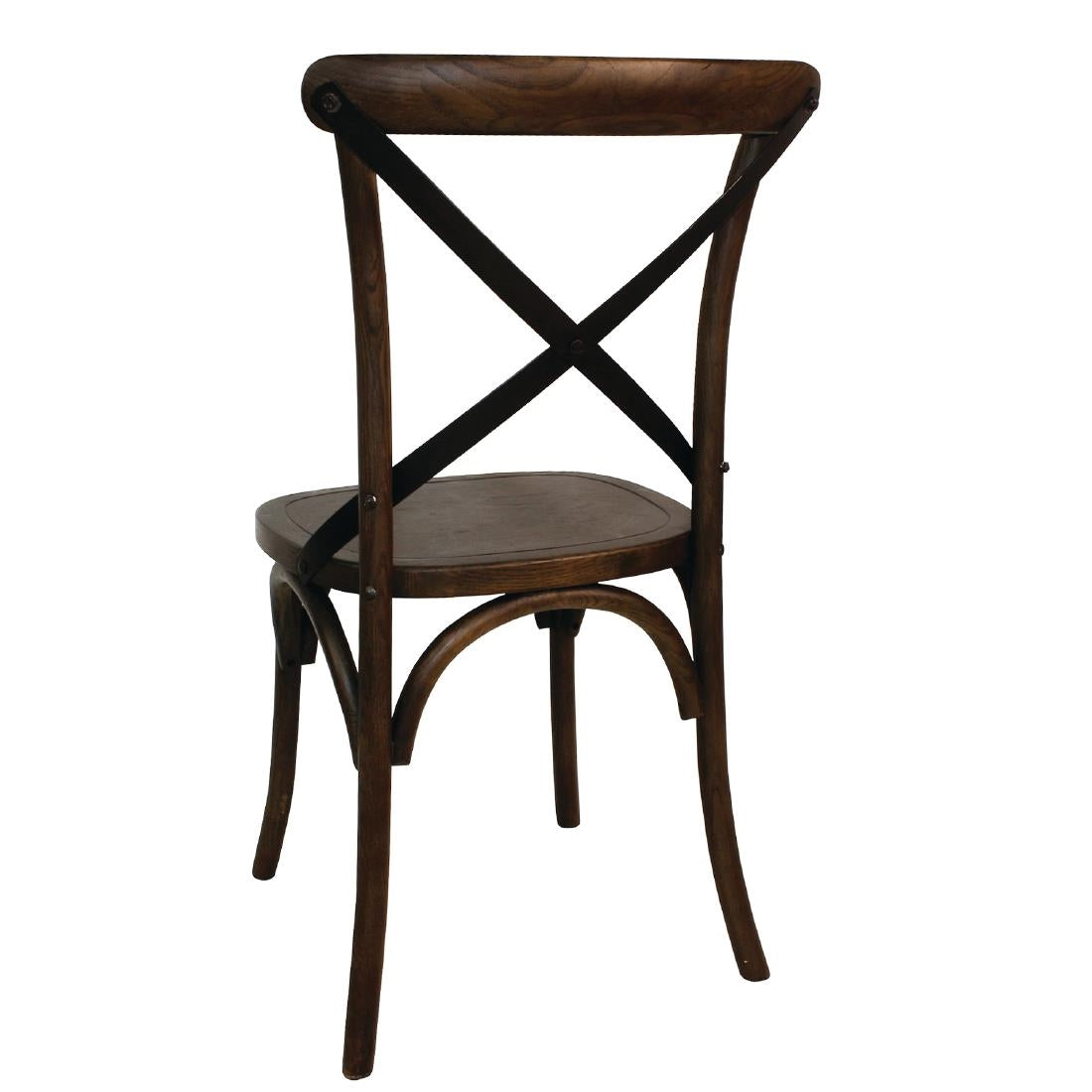 Bolero Wooden Dining Chair with Metal Cross Backrest Walnut Finish (2 Pack) • PAS-GG658