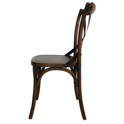 Bolero Wooden Dining Chair with Metal Cross Backrest Walnut Finish (2 Pack) • PAS-GG658