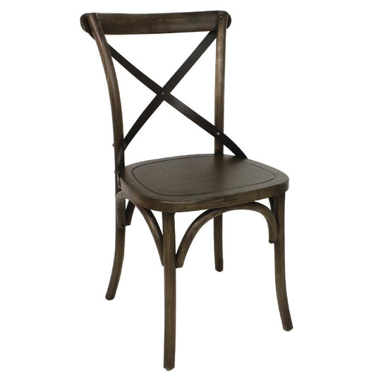 Bolero Wooden Dining Chair with Metal Cross Backrest Walnut Finish (2 Pack) • PAS-GG658