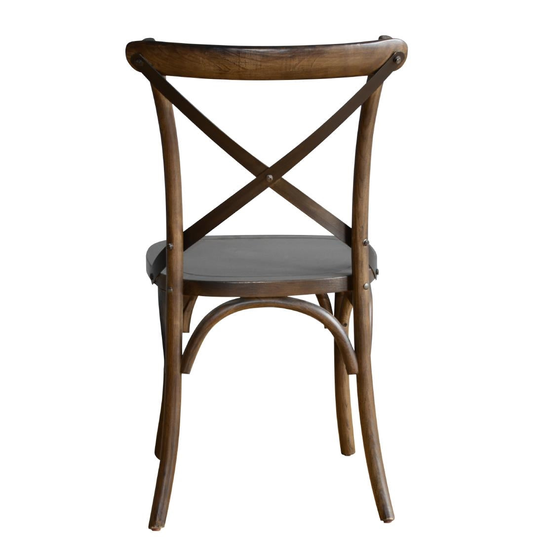 Bolero Wooden Dining Chair with Metal Cross Backrest Walnut Finish (2 Pack) • PAS-GG658