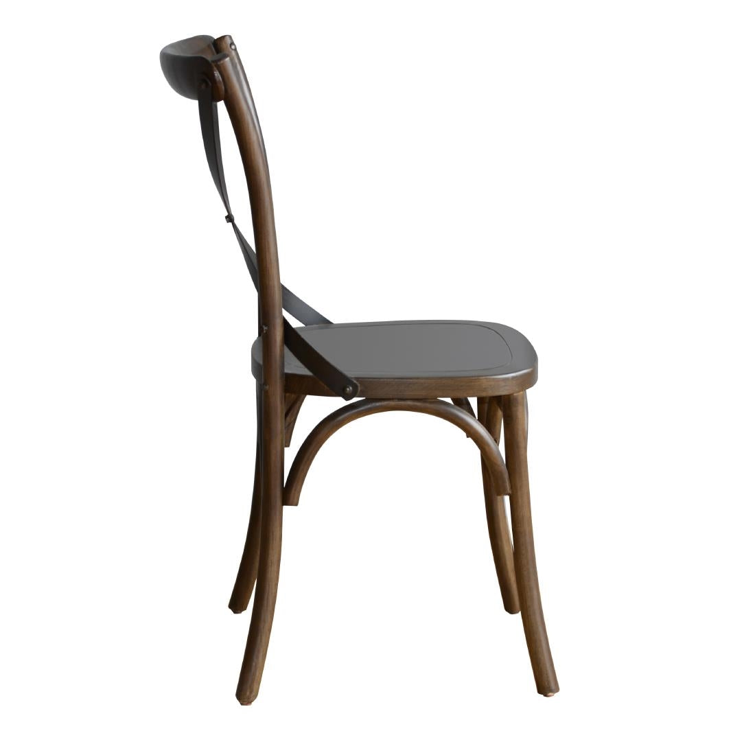 Bolero Wooden Dining Chair with Metal Cross Backrest Walnut Finish (2 Pack) • PAS-GG658