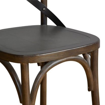 Bolero Wooden Dining Chair with Metal Cross Backrest Walnut Finish (2 Pack) • PAS-GG658