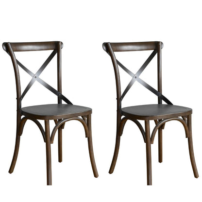 Bolero Wooden Dining Chair with Metal Cross Backrest Walnut Finish (2 Pack) • PAS-GG658